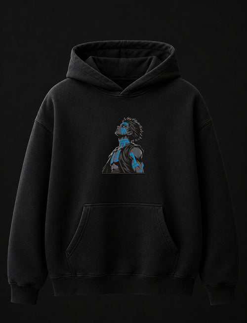 Akaza Blue Flame Embroidered Oversized Hoodie – Black