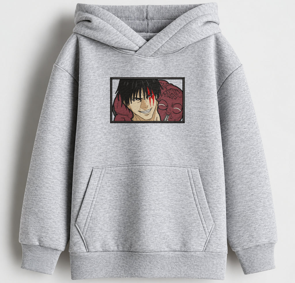 Cursed Smile Embroidered Oversized Hoodie – Melange Grey