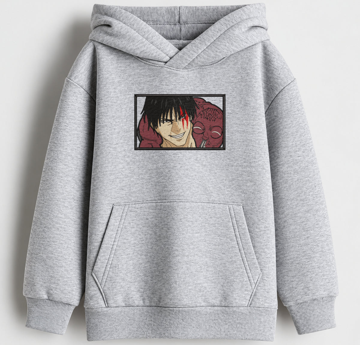 Cursed Smile Embroidered Oversized Hoodie – Melange Grey