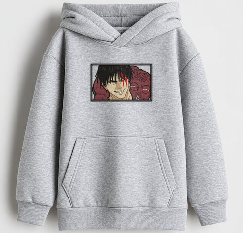 Cursed Smile Embroidered Oversized Hoodie – Melange Grey