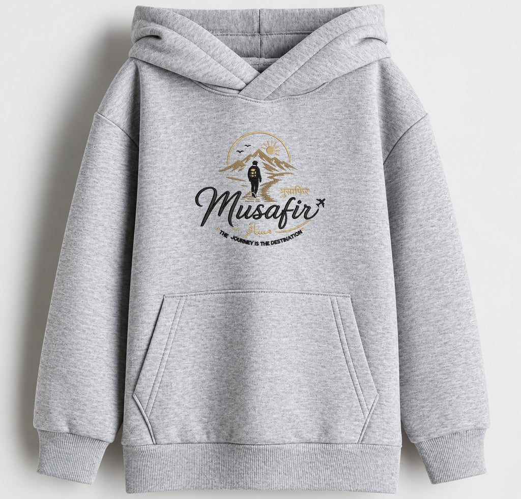 Musafir Embroidered Oversized Hoodie – Melange Grey