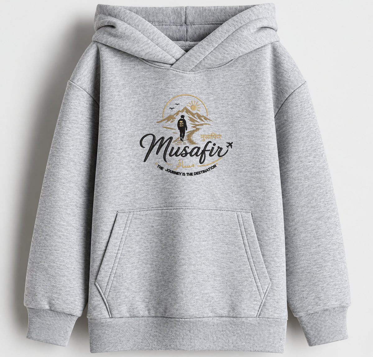 Musafir Embroidered Oversized Hoodie – Melange Grey