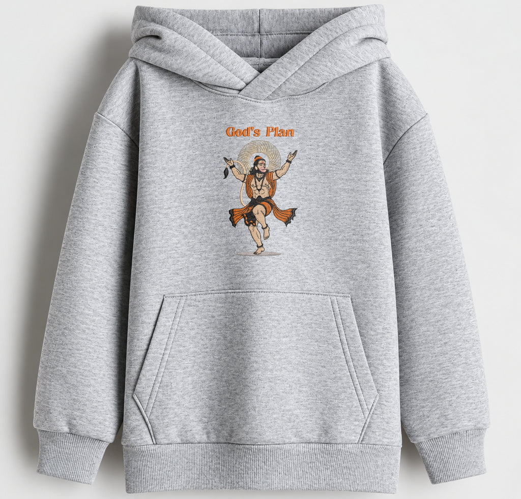 Hanuman Ji Embroidered Oversized Hoodie – Melange Grey
