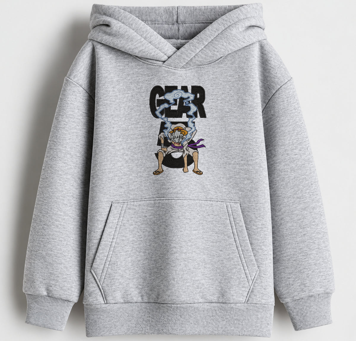 Gear 5 Luffy Embroidered Oversized Hoodie – Melange Grey