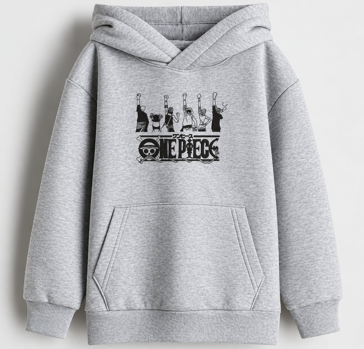 Straw Hat Crew Embroidered Oversized Hoodie – Melange Grey