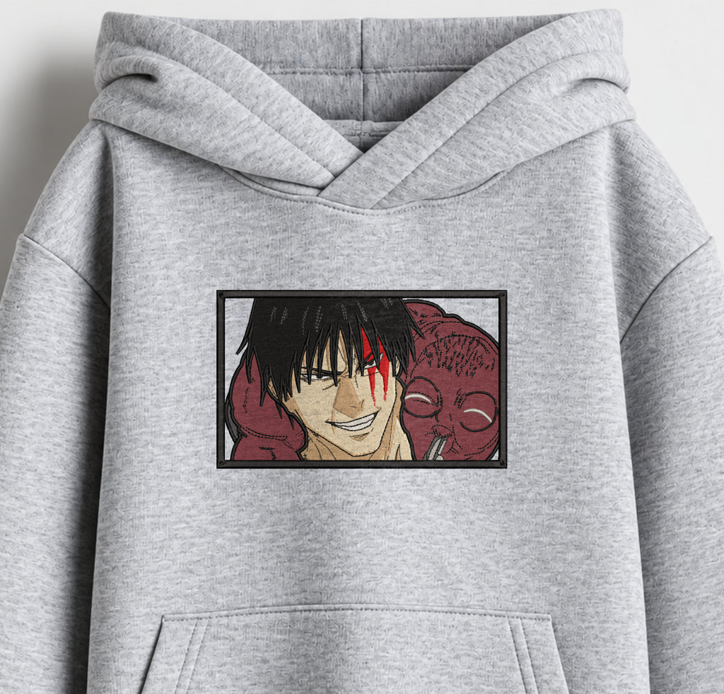 Cursed Smile Embroidered Oversized Hoodie – Melange Grey