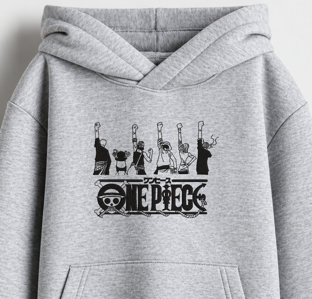 Straw Hat Crew Embroidered Oversized Hoodie – Melange Grey