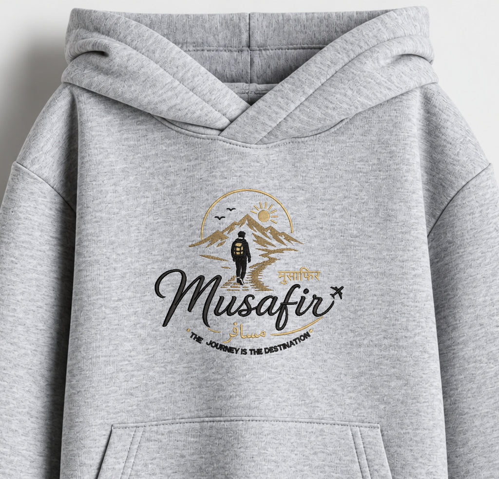 Musafir Embroidered Oversized Hoodie – Melange Grey