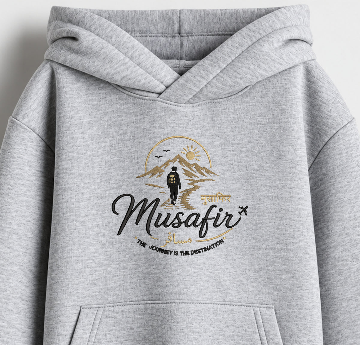 Musafir Embroidered Oversized Hoodie – Melange Grey