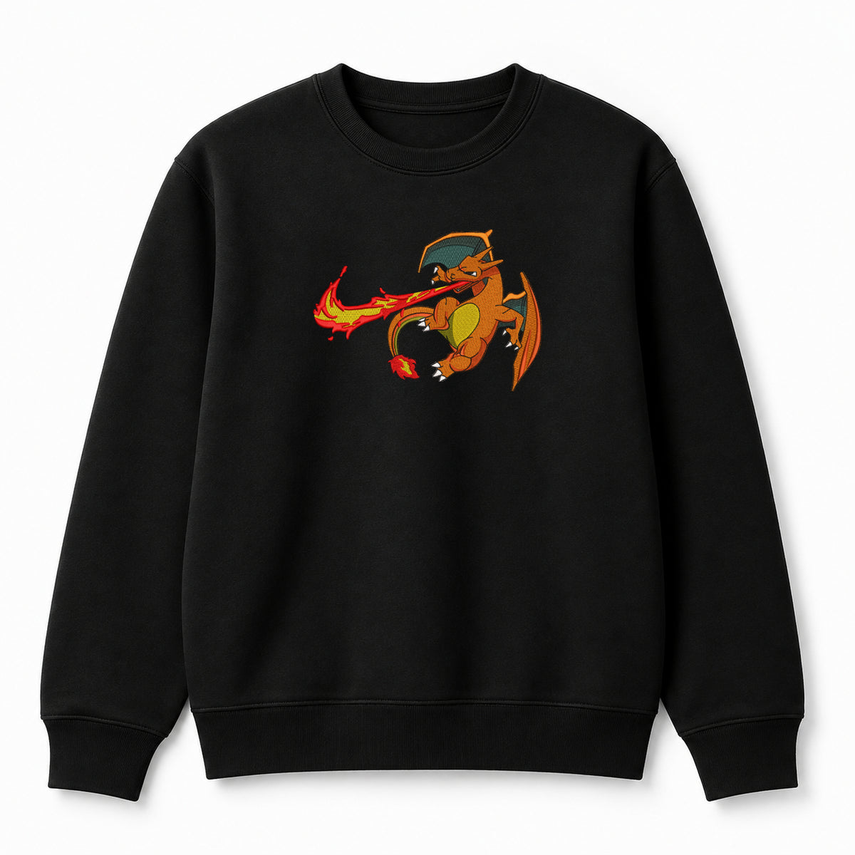 Charizard Flame Embroidered Sweatshirt – Black