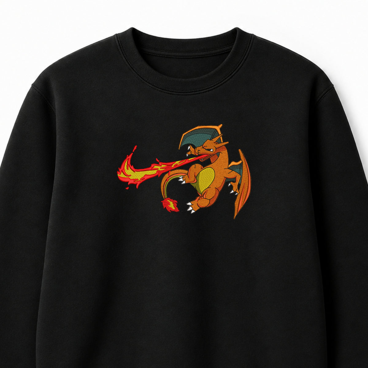 Charizard Flame Embroidered Sweatshirt – Black